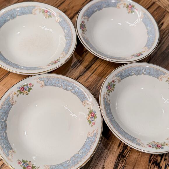 1930s Edwin Knowles-Blue Dawn Collection, Semi-Vitreous-Soup Bowls-5.5”-Set of 4 - Picture 8 of 10